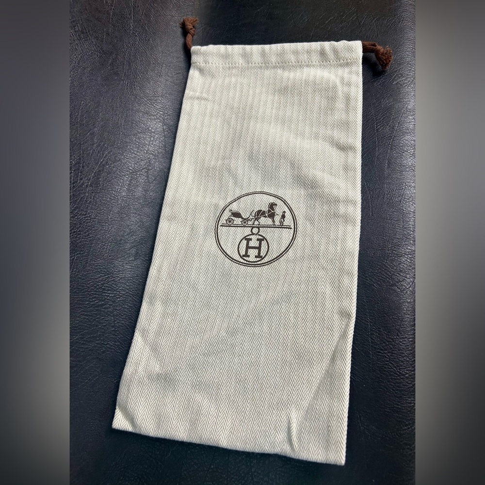 👜 Authentic Hermès Dust Bag – Beige Herringbone with Brown Drawstring NEW
